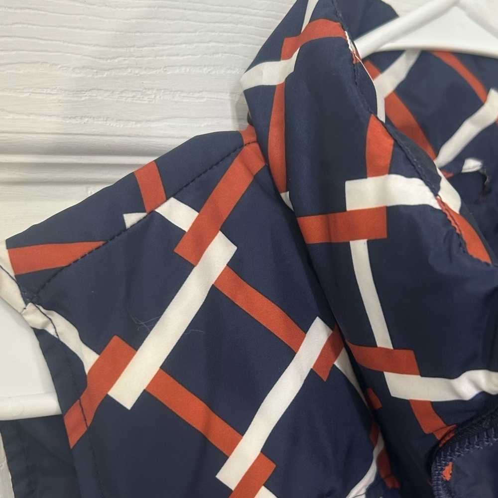 Lands' End womens puffer vest navy orange white geometric size Medium size 10-12 - Picture 4 of 12